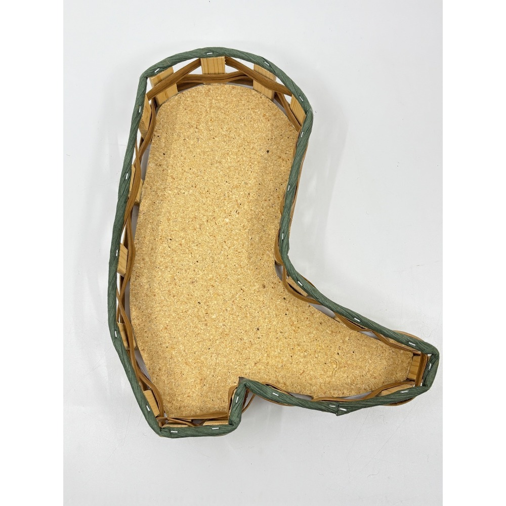 Rustic‎ Woven Wood Cowboy Boot Basket Tray Brown Green Trim Western Decor
